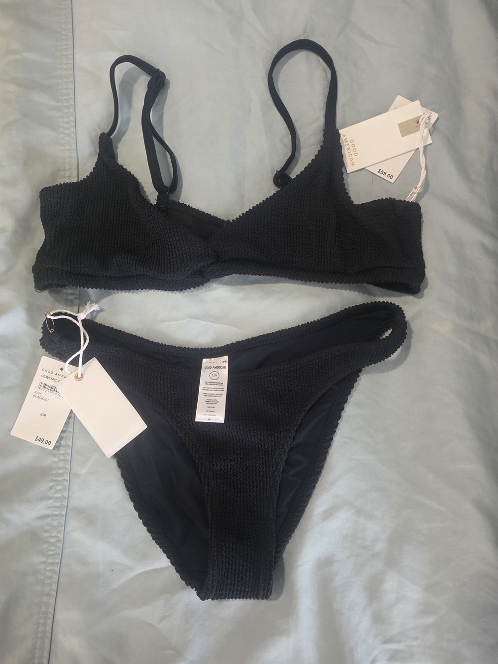 Textured Black Good American Bikini Bottoms